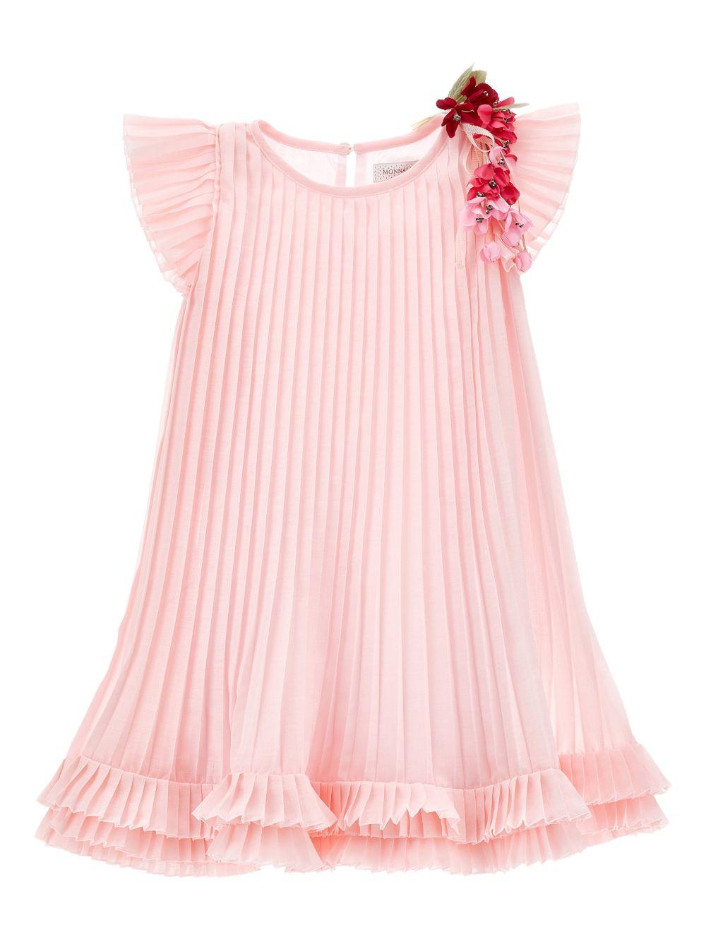 Abito per bambina Monnalisa rosa con applicazione a fiori - Rubino Kids