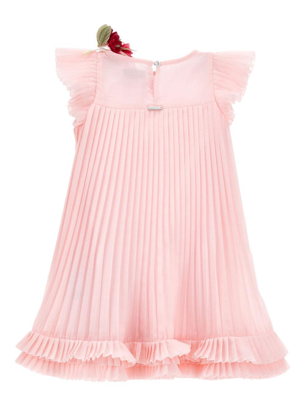 Abito per bambina Monnalisa rosa con applicazione a fiori - Rubino Kids