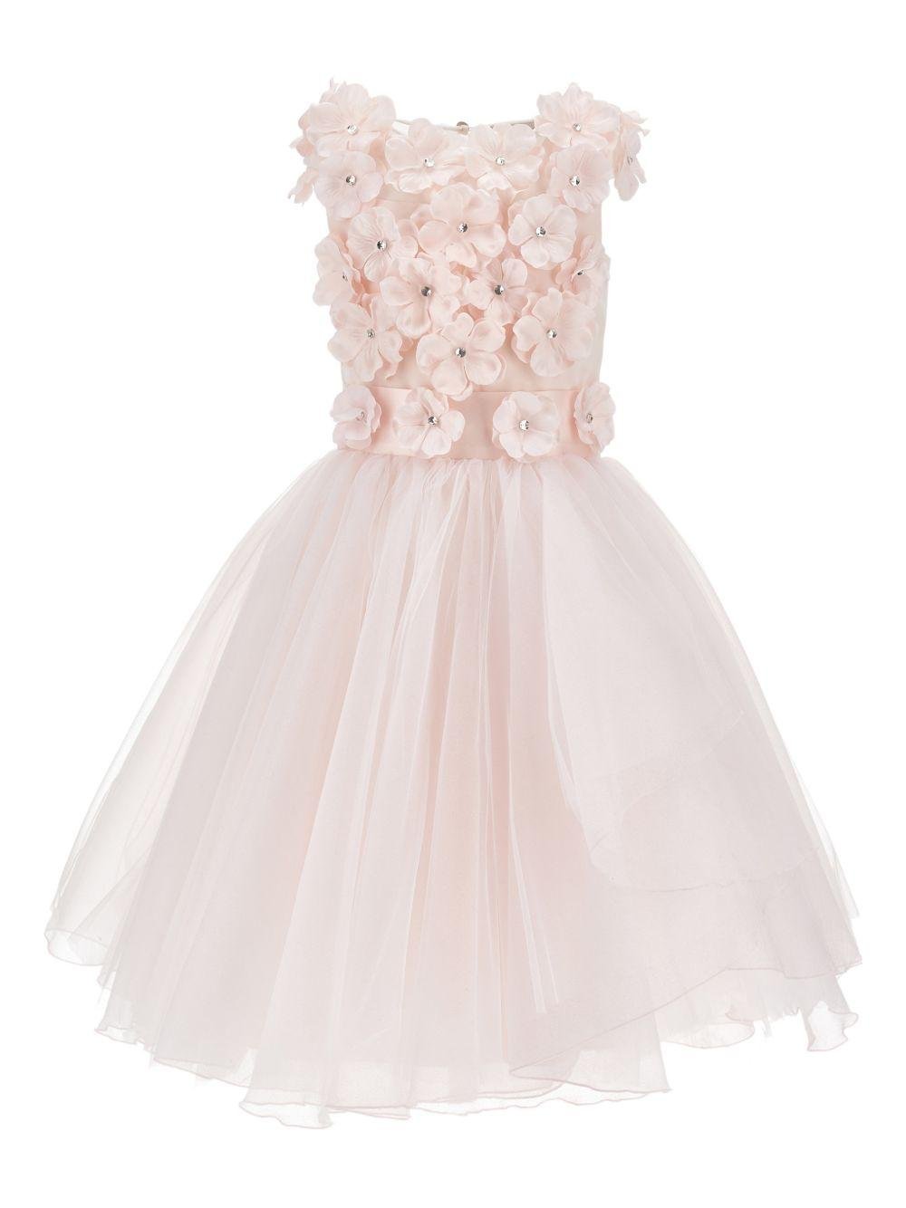 Abito per bambina Monnalisa rosa con applicazione a fiori - Rubino Kids