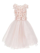 Abito per bambina Monnalisa rosa con applicazione a fiori - Rubino Kids