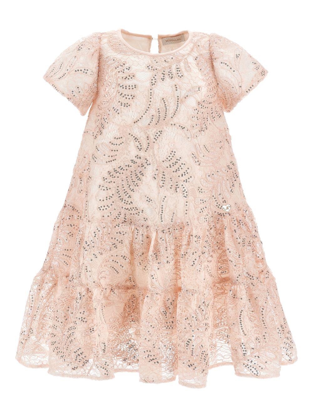 Abito per bambina Monnalisa rosa con decorazione a paillettes - Rubino Kids