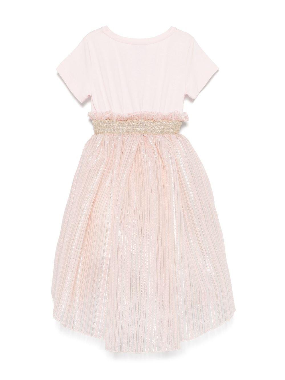 Abito per bambina Monnalisa rosa con dettagli ruches e lurex - Rubino Kids