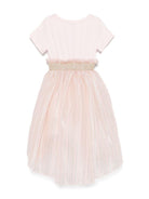 Abito per bambina Monnalisa rosa con dettagli ruches e lurex - Rubino Kids