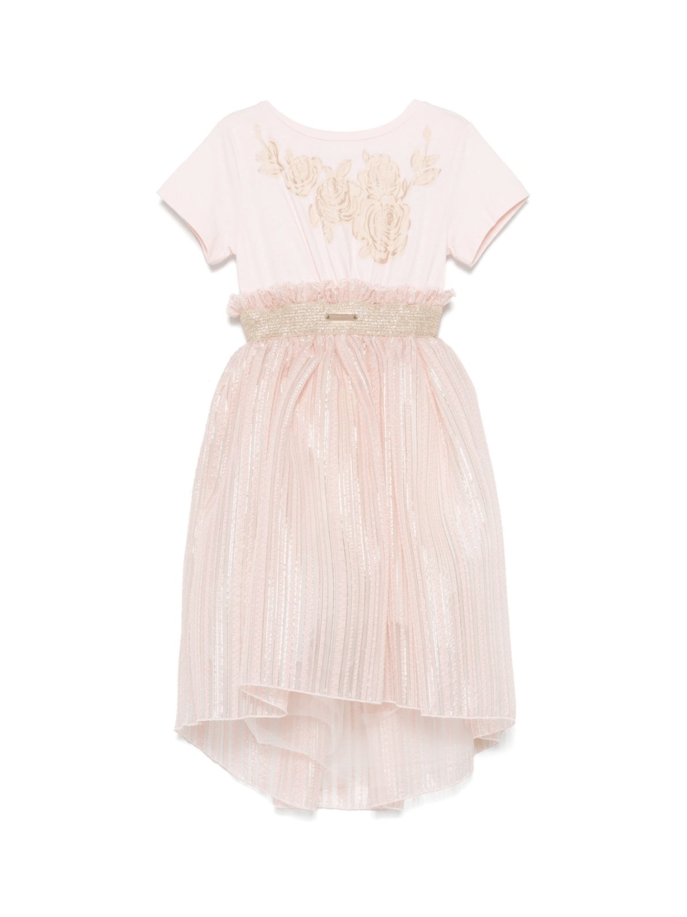 Abito per bambina Monnalisa rosa con dettagli ruches e lurex - Rubino Kids