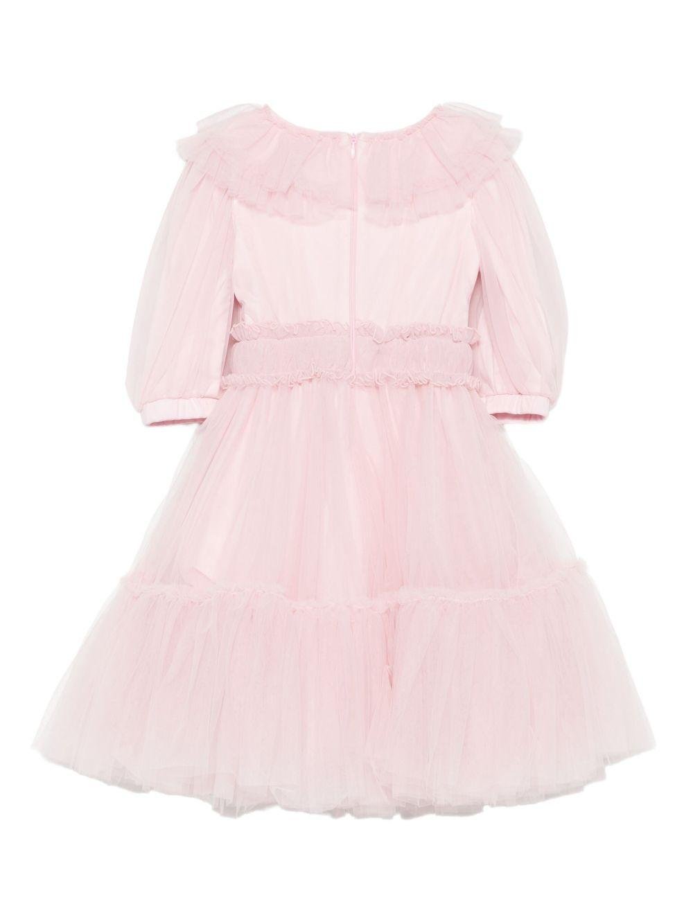 Abito per bambina Monnalisa rosa con orlo a balze - Rubino Kids