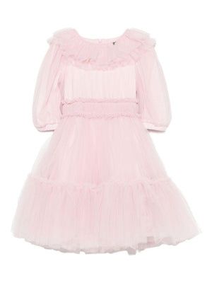 Monnalisa pink dress for girls with ruffled hem