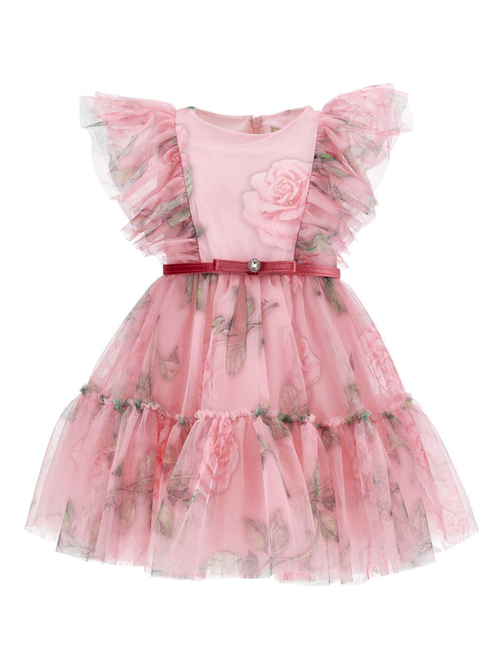 Abito per bambina Monnalisa rosa con ruches - Rubino Kids