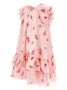 Abito per bambina Monnalisa rosa con stampa a fiori all - over - Rubino Kids