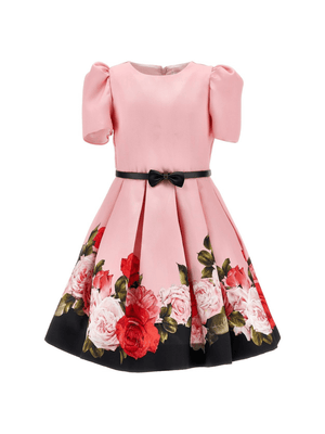 Abito per bambina Monnalisa rosa con stampa floreale