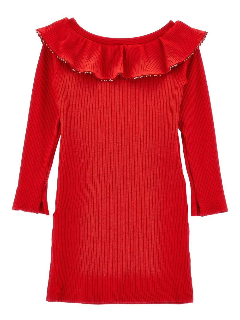 Abito per bambina Monnalisa rosso con dettagli con ruches - Rubino Kids