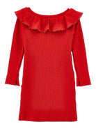 Abito per bambina Monnalisa rosso con dettagli con ruches - Rubino Kids