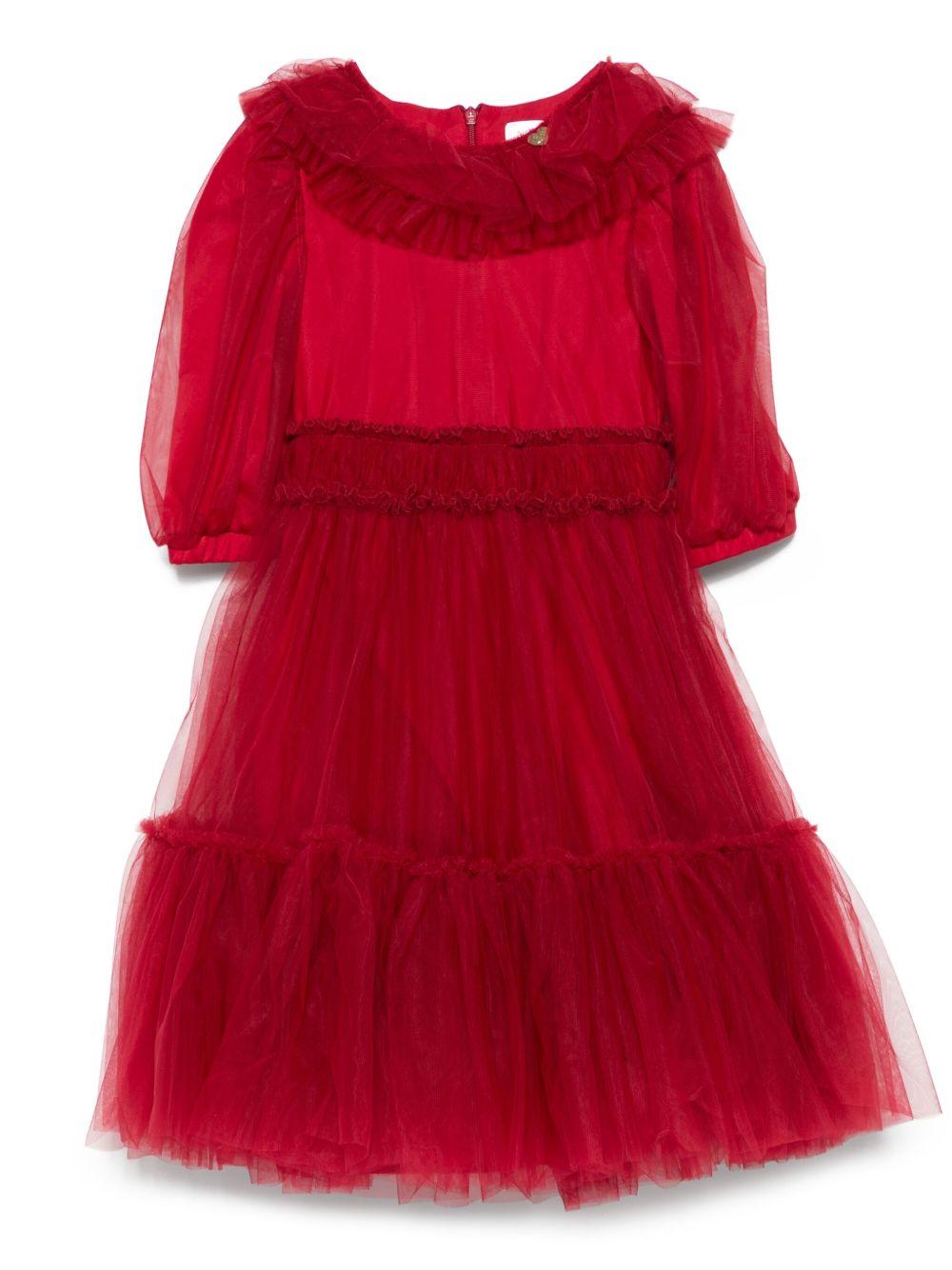 Abito per bambina Monnalisa rosso con volant a strati - Rubino Kids