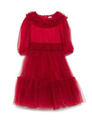 Monnalisa red dress for girls with layered ruffles