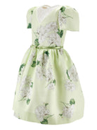 Abito per bambina Monnalisa verde con stampa grafica a fiori con cintura - Rubino Kids