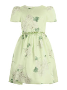 Abito per bambina Monnalisa verde con stampa grafica a fiori con cintura - Rubino Kids