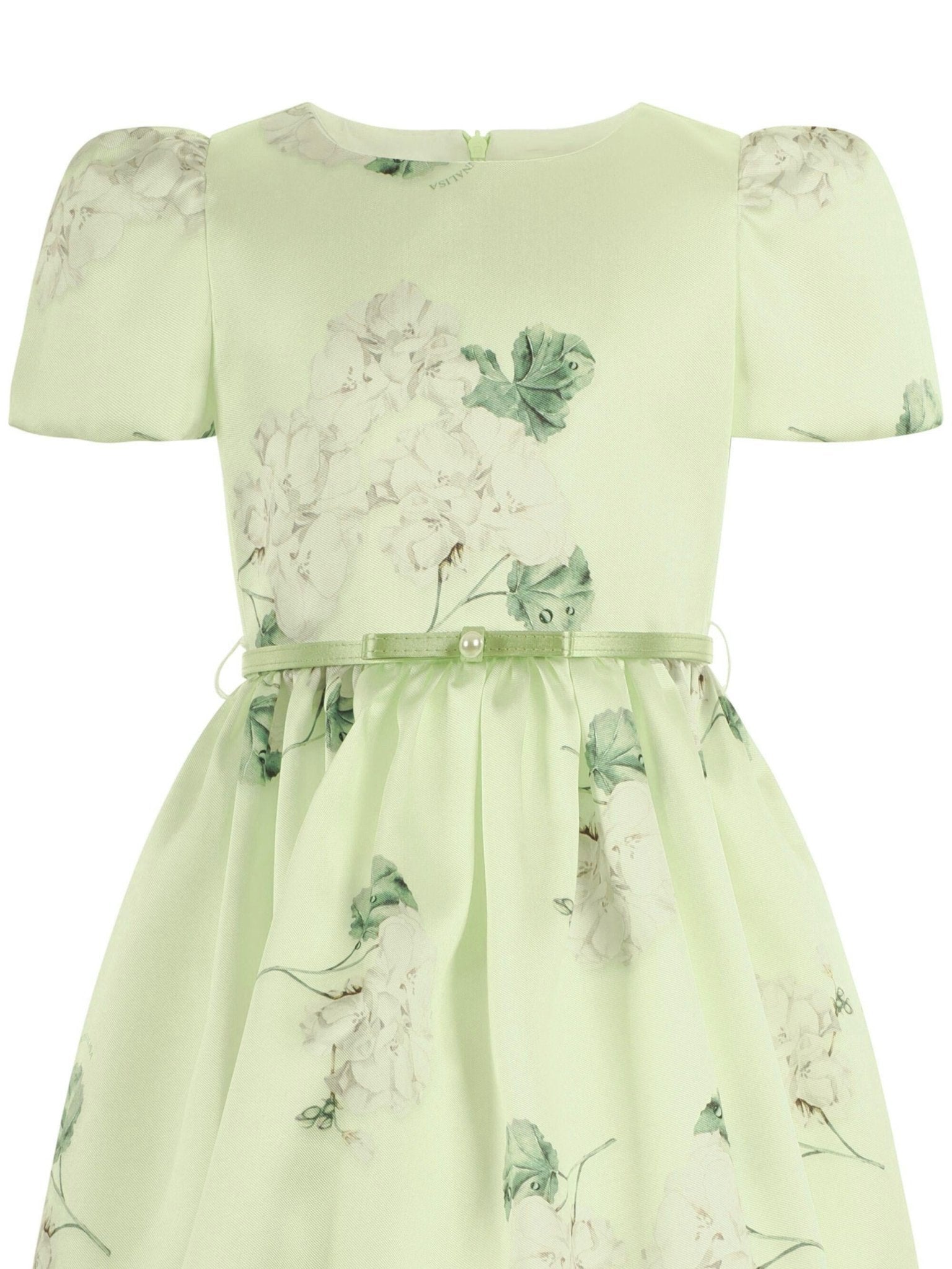 Abito per bambina Monnalisa verde con stampa grafica a fiori con cintura - Rubino Kids