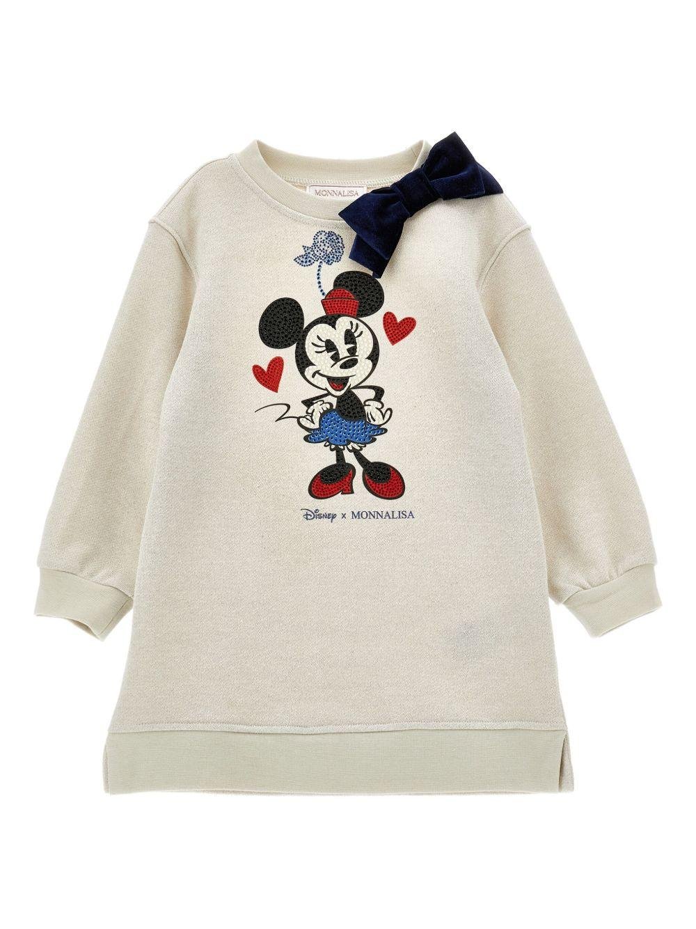 Abito per bambina Monnalisa x Disney bianco con stampa Minnie Mouse - Rubino Kids