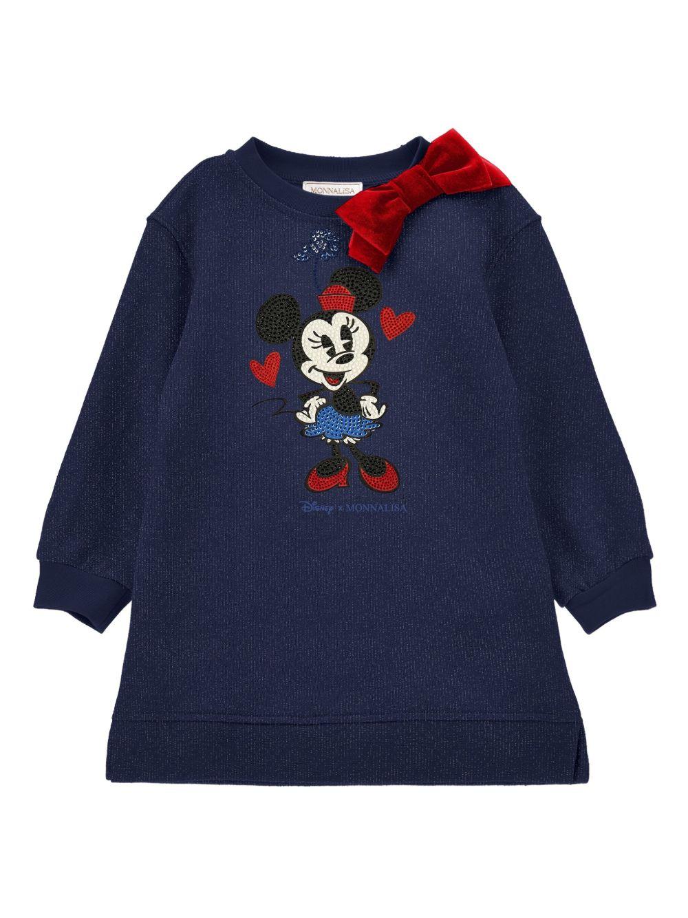 Abito per bambina Monnalisa x Disney blu con stampa Minnie Mouse - Rubino Kids