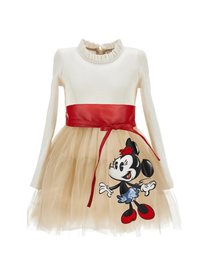 Abito per bambina Monnalisa x Disney multicolore con ricamo Minnie Mouse