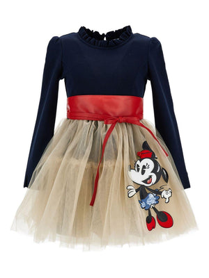 Abito per bambina Monnalisa x Disney multicolore con stampa Minnie Mouse