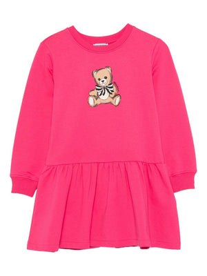 Abito per bambina Moschino Kids fucsia con stampa Teddy Bear