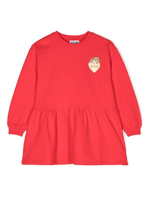 Abito per bambina Moschino Kids rosso con stampa Teddy Bear