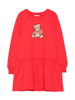 Abito per bambina Moschino Kids rosso con stampa Teddy Bear