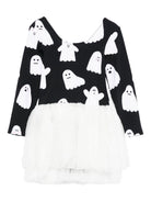 Abito per bambina Stella McCarteney Kids bianco e nero con stampa fantasmi - Rubino Kids