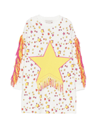 Abito per bambina Stella McCartney Kids bianco con stampa stelle e frange - Rubino Kids