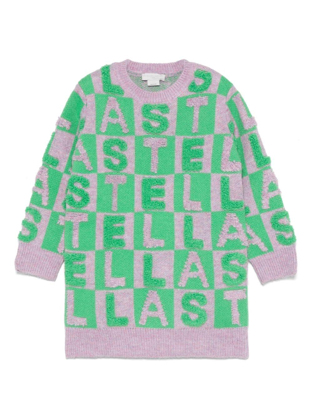 Abito per bambina Stella McCartney Kids grigio e verde con applicazione - Rubino Kids