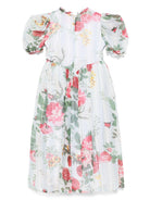 Abito per bambina Vivetta azzurro in cotone e seta con scollo rotondo - Rubino Kids