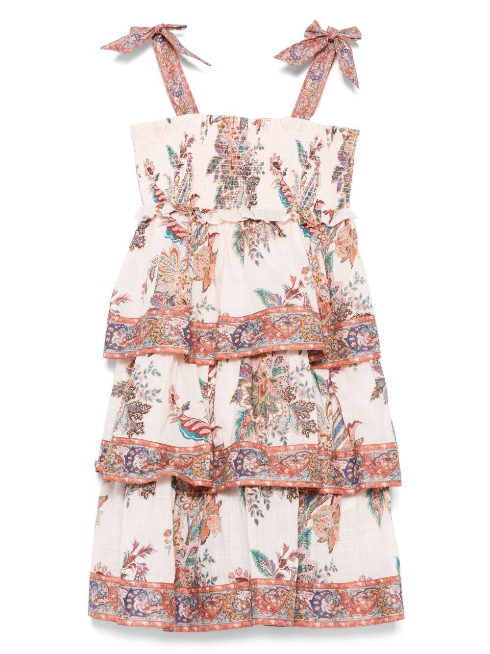 Abito per bambina ZIMMERMANN Kids Rhiannon beige con inserto con punto smock - Rubino Kids