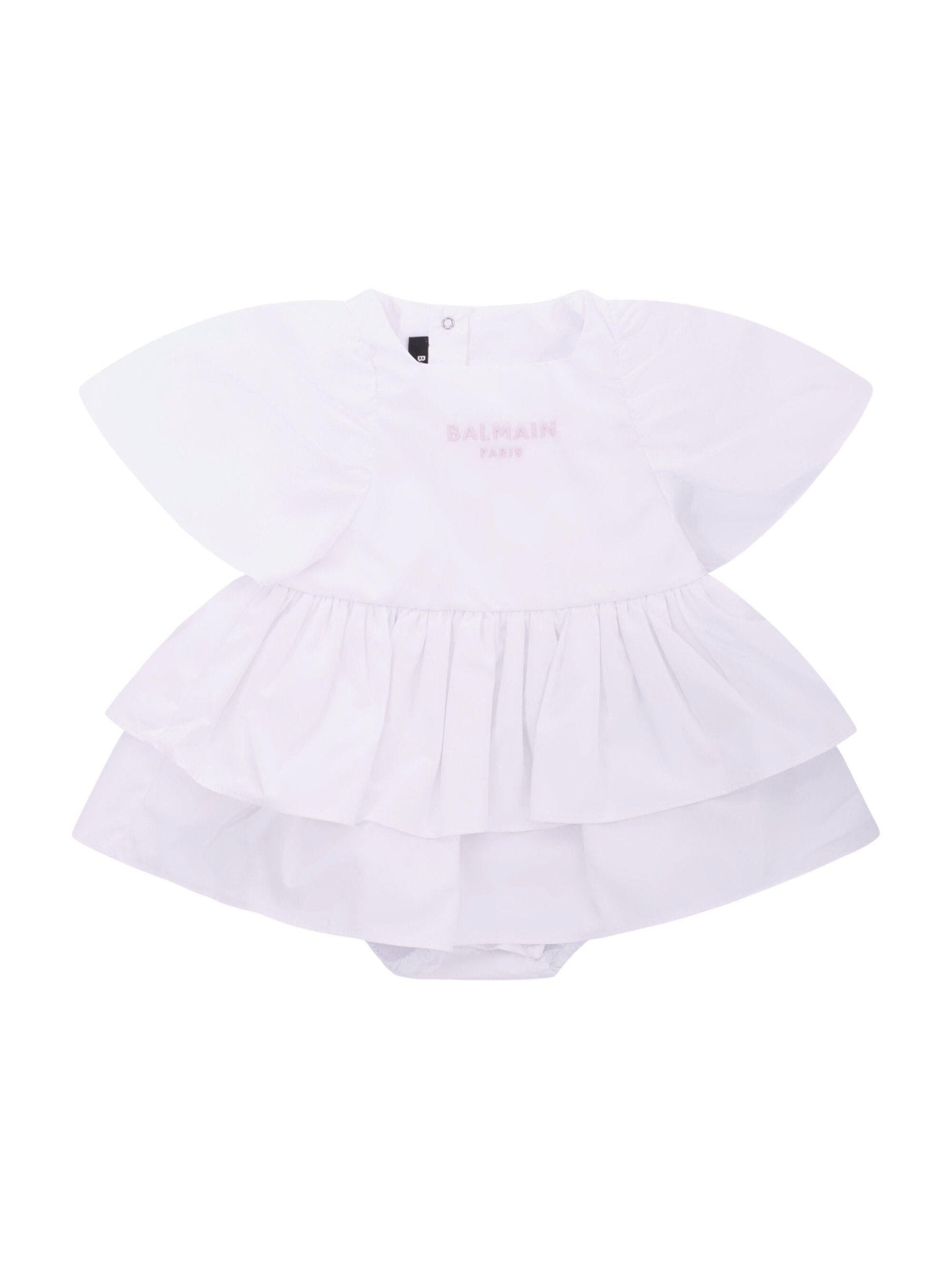 Abito per neonata Balmain Kids bianco con gonna a balze - Rubino Kids