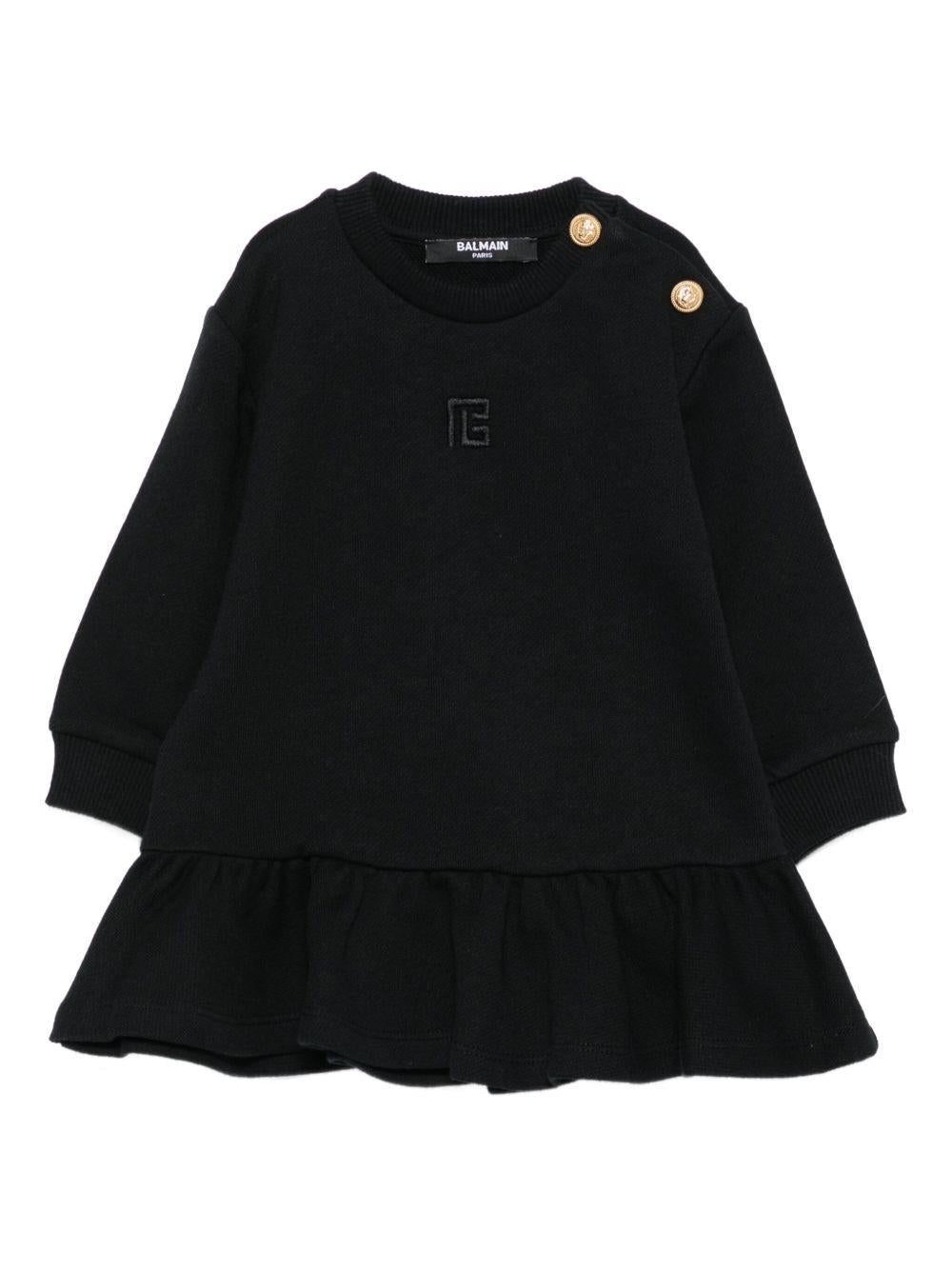 Abito per neonata Balmain Kids nero con logo ricamato - Rubino Kids