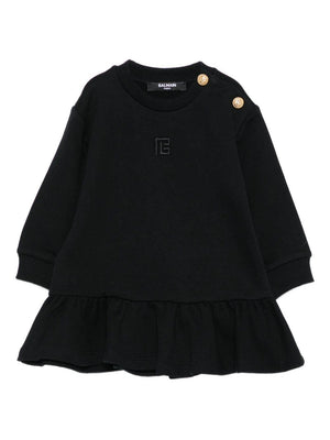 Balmain Kids black baby girl dress with embroidered logo