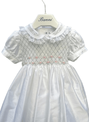Baroni white tulle dress for baby girls with lace collar