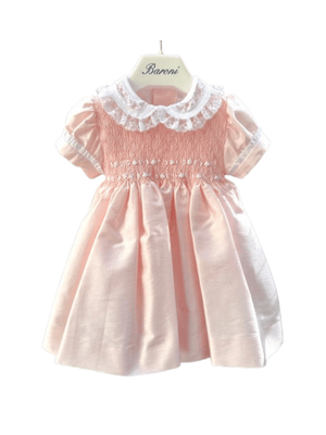 Baroni pink tulle dress for baby girls with lace collar