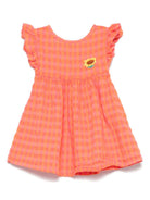 Abito per neonata Bobo Choses Vichy arancione con ricamo a fiori - Rubino Kids