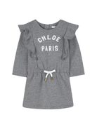 Abito per neonata Chloé Kids grigio con stampa con logo - Rubino Kids