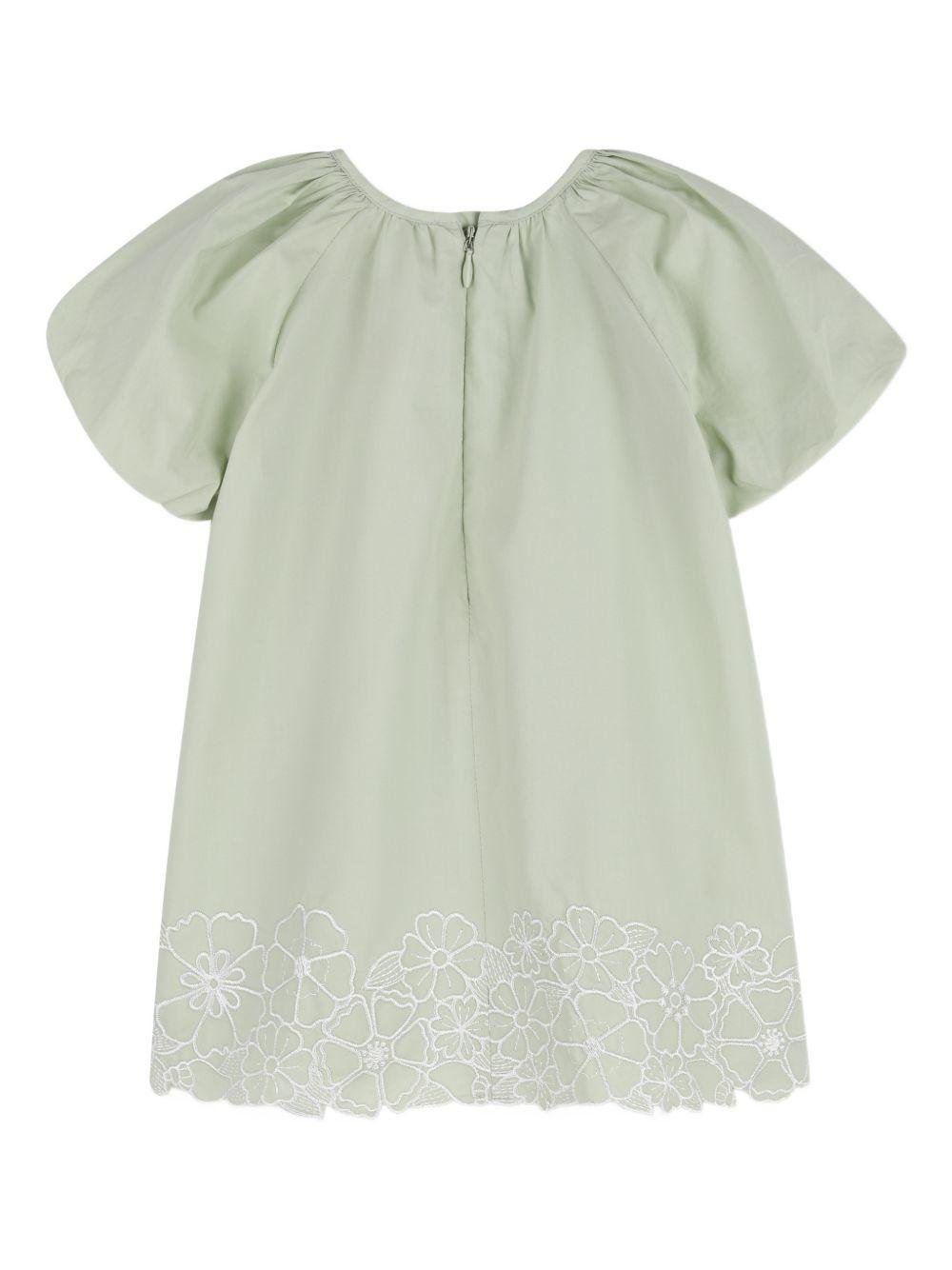 Abito per neonata Chloé Kids verde con ricamo a fiori - Rubino Kids