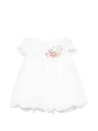 Abito per neonata Colorichiari bianco con ruches e applicazioni floreali - Rubino Kids