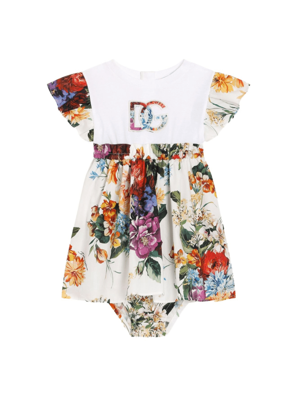 Abito per neonata Dolce & Gabbana Kids bianco in cotone a fiori - Rubino Kids