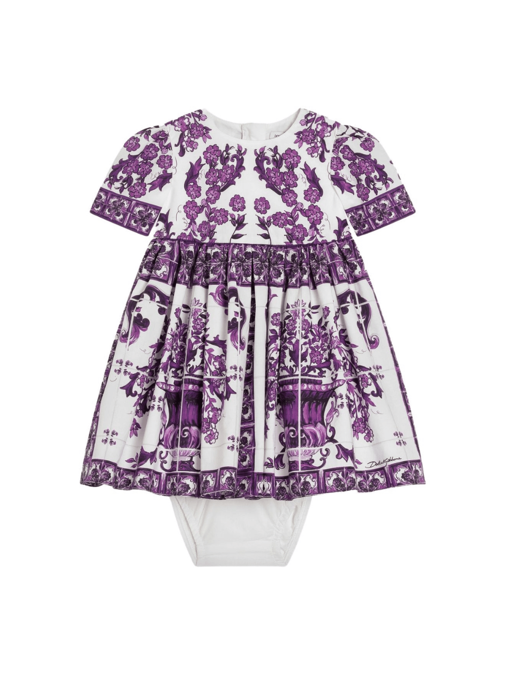 Abito per neonata Dolce & Gabbana Kids viola con stampa maioliche - Rubino Kids