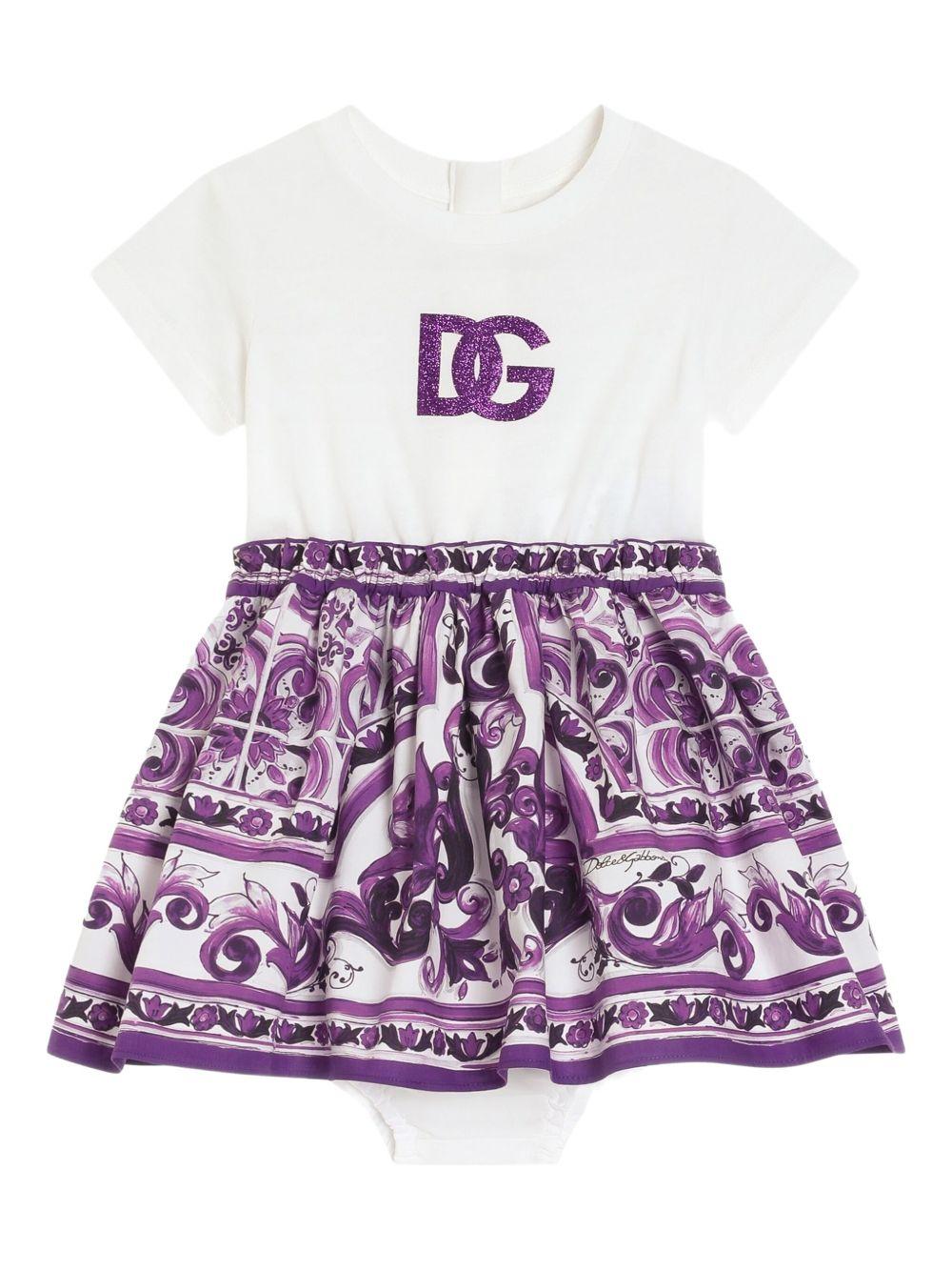 Abito per neonata Dolce & Gabbana Kids viola con stampa maioliche - Rubino Kids