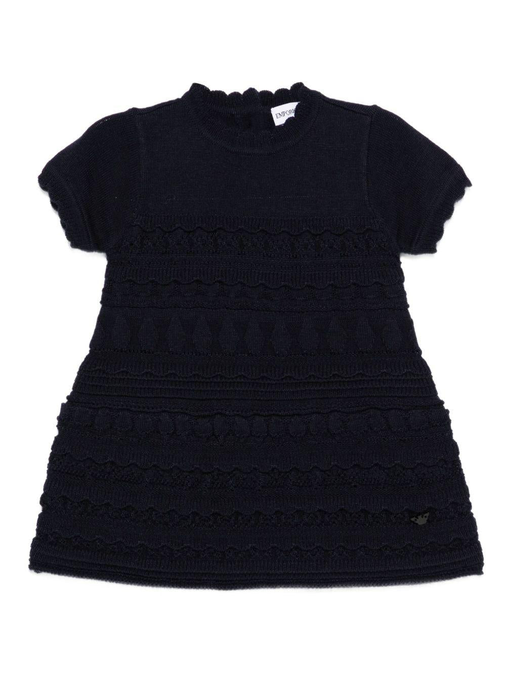 Abito per neonata Emporio Armani Kids blu con scollo a smerlo - Rubino Kids