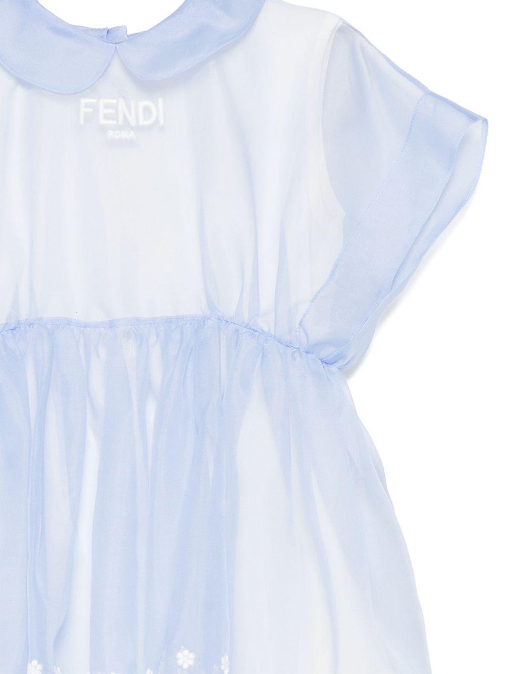 Abito per neonata Fendi Kids azzurro in seta con motivo con ricamo - Rubino Kids