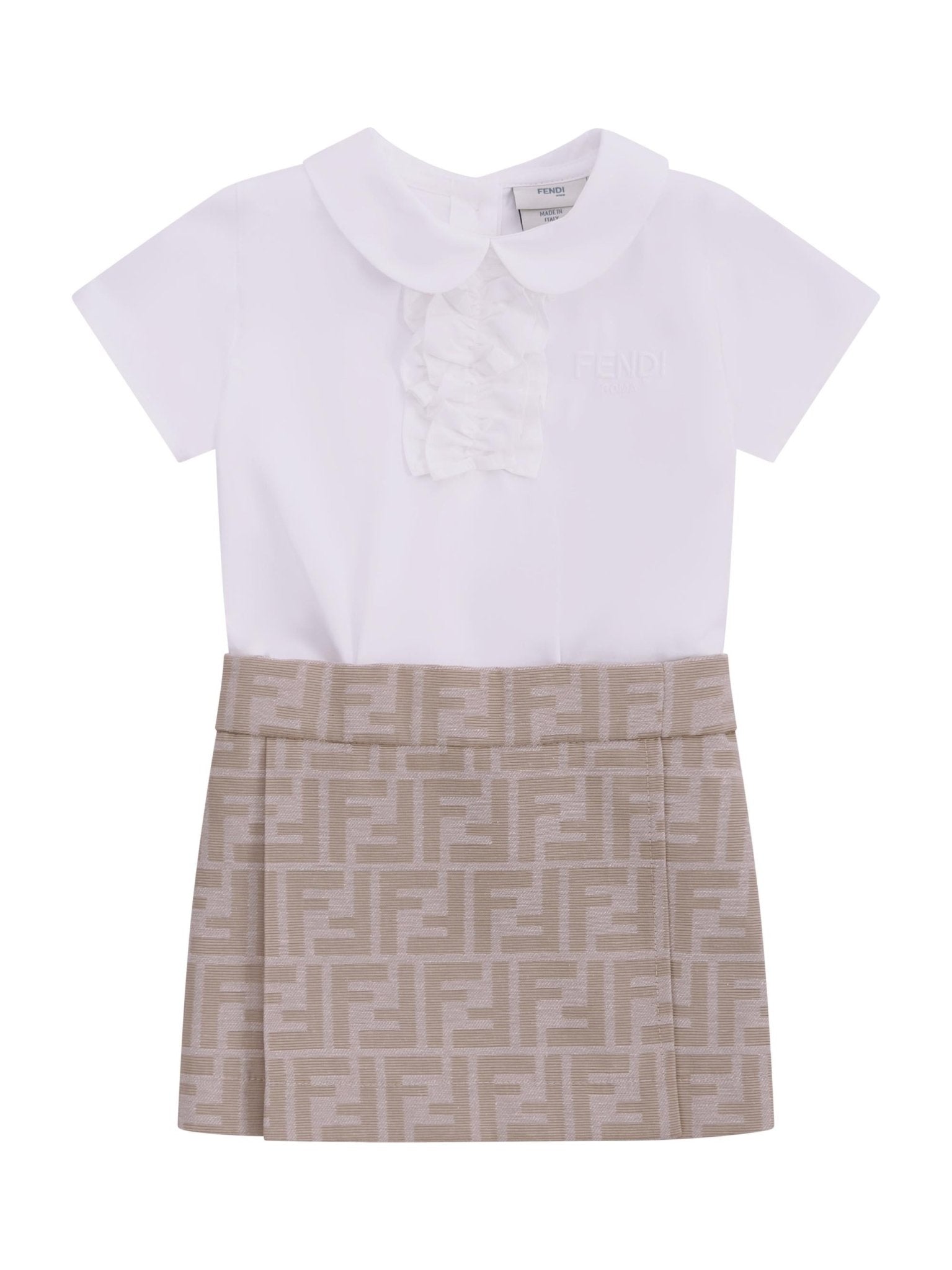 Abito per neonata Fendi Kids beige con gonna in tessuto jacquard - Rubino Kids