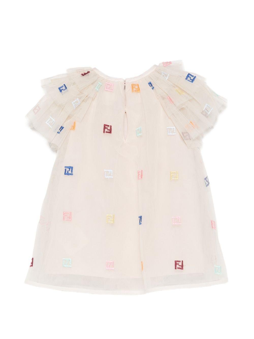 Abito per neonata Fendi Kids bianco con motivo monogramma FF - Rubino Kids