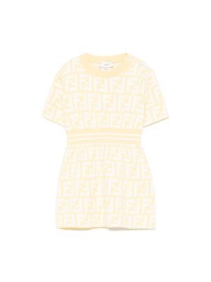 Fendi Kids yellow baby girl dress with all-over FF logo