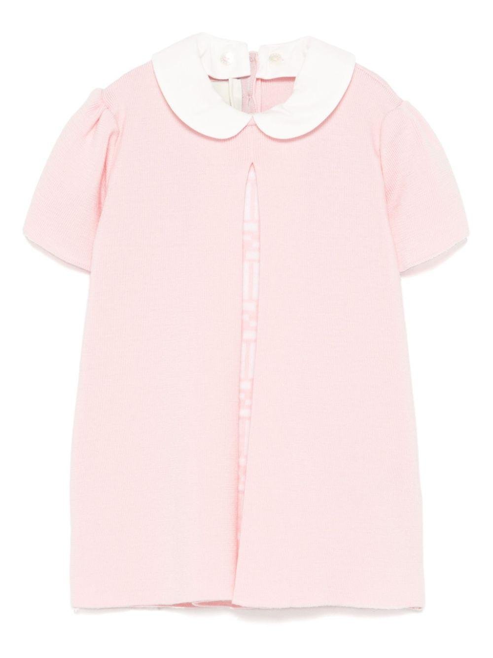 Abito per neonata Fendi Kids rosa con lavorazione a maglia e colletto a contrasto - Rubino Kids